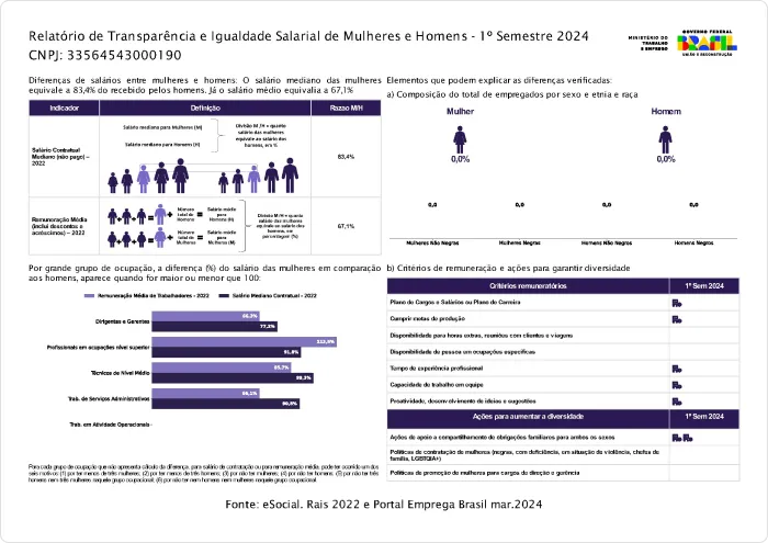 Relatório de Transparência e Igualdade Salarial de Mulheres e Homem - 1° Semestre 2024