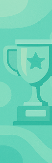Ilustração de troféu com estrela em estilo minimalista, em tons de verde-azulado.